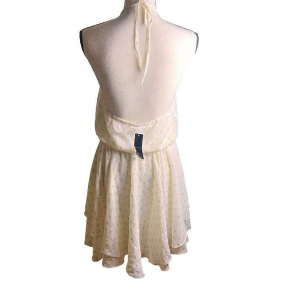 Bebe Womens Halter Dress Ivory/ Gold Accents Strappy Back Tie Elastic Waist M - Picture 9 of 16